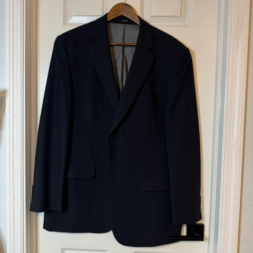 Pronto Uomo Mens 42 Regular Navy Blue 100% Wool 2 Button Blazer Suit Jacket